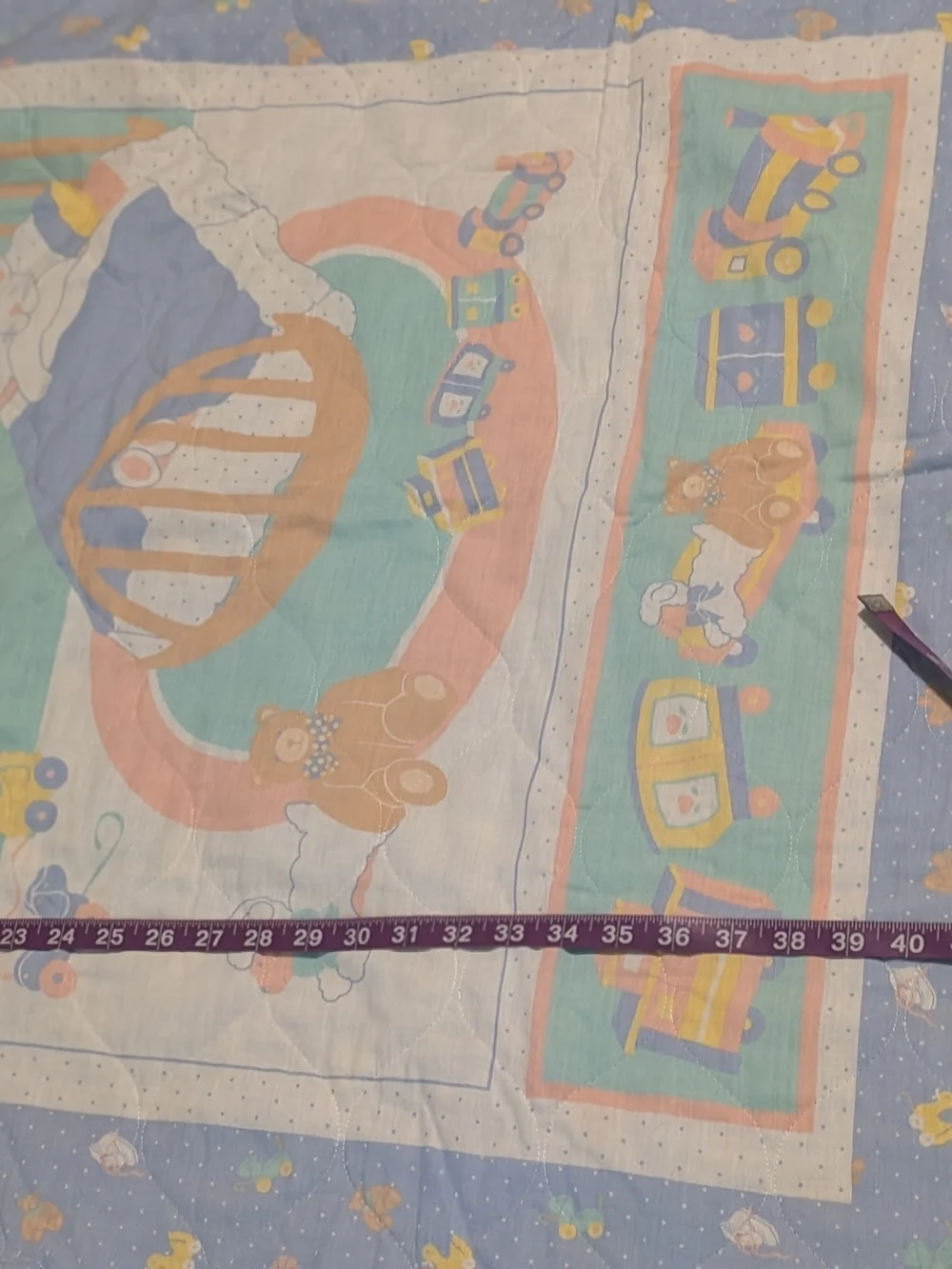 Nursery Baby Blanket - Pastel Blue Bedtime Train & Toys